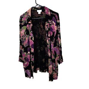 The Travel Collection Open Cardigan 1X Slinky USA Made Fans Floral Asian Themed